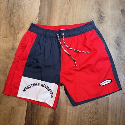 Mens Vintage Swim Trunks Shorts Dive Maritime Adventure Yacht Week Colorblock XL