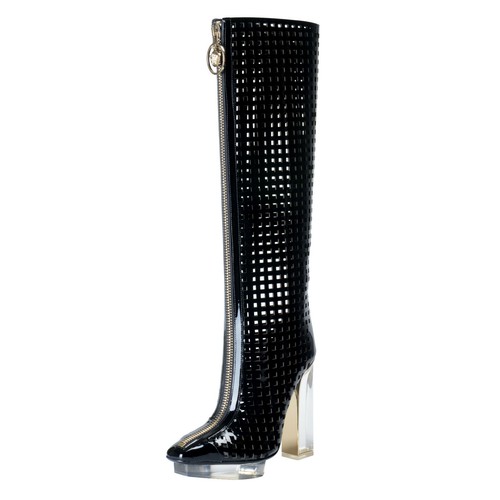 Versace Mujer Cuero Perforado Plataforma Tacón Alto Botas Ee. Uu. 7 It 37 |  eBay