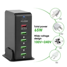 New 6 Ports QC3.0 PD 20W USB Fast Charger Multi USB Wall Phone Charger Station