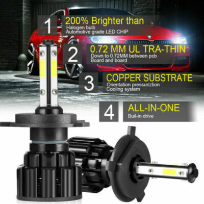 H4 Hb2 9003 2200W 330000Lm 4-Side Led Headlight Kit Hi/Lo Bulbs 6000K