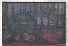 ARTE BRESCIANA MENDICANTE LUCIANO COTTINI CALVISANO ESPRESSIONISMO OLIO TAVOLA