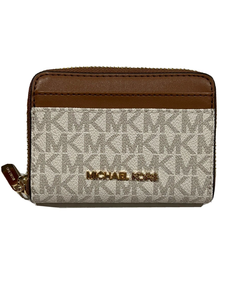 Michael Kors Jet Set Travel Medium Zip Around Card Case Vanilla Women’s  Wallet