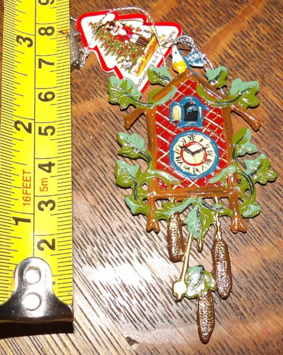 Wohlfahrt cuckoo clock  kathe's original Hand painted Pewter Christmas Ornament!