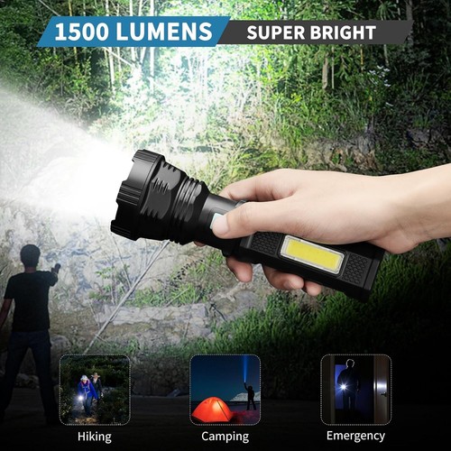 Led Solar Flashlight, 1500 Lumens Led Solar Handheld Rechargeable Flashlights wi - Picture 2 of 7