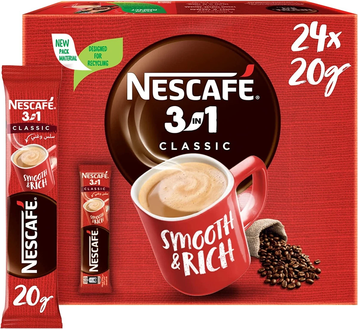 Nescafe 3in1 Instant Coffee Sachet 24 x 20g Free Shipping World Wide