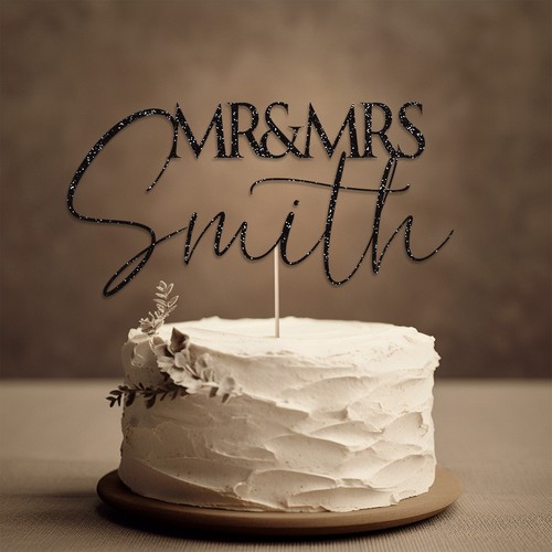 Ghirlanda Rustica Personalizzata Mr Mrs Anniversario Matrimonio Specchio Glitter Cake Topper - Foto 2 di 16