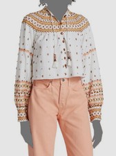  598 Veronica Beard Women's White Fernanda Embellished Crop Jacket Size Large