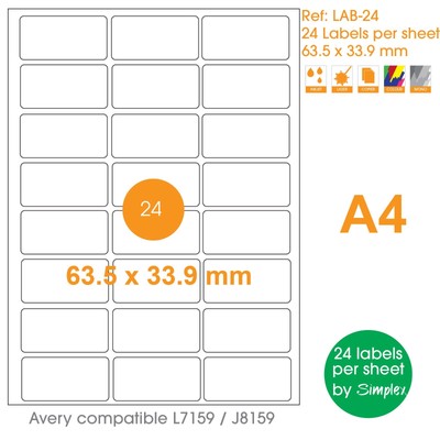 24 Labels Per A4 Sheet Address Labels White Self Adhesive 63 5 X 33 9 Mm Ebay