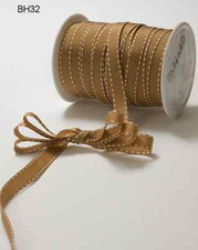 3/8" Grosgrain Stitched Edge Ribbon   May Arts - Tan/White - BH32 - 5 yds