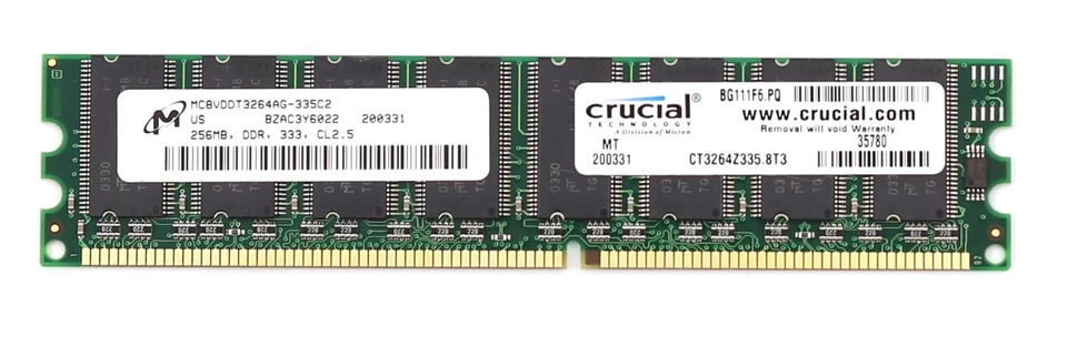 Crucial 256MB DDR-333 PC-2700 NON-ECC Unbuffered Mmemory CT3264Z335.8T3 Tested - Image 2 of 4
