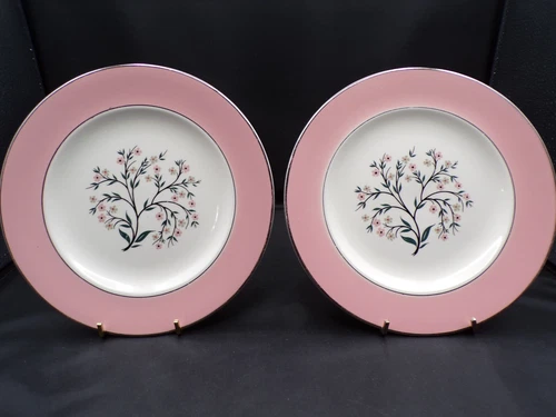 2 Rare Pink Homer Laughlin Cavalier Eggshell Springtime Lunch Plate 8.25" F25