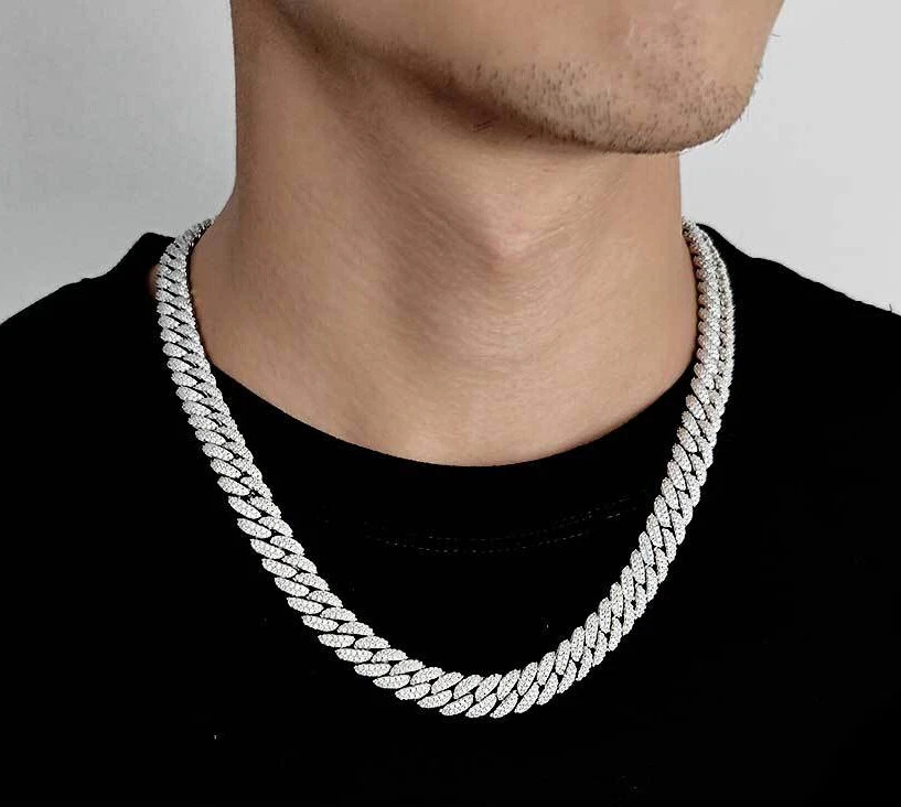 Brazalete de cadena de eslabones cubanos para hombre chapado en oro de 18 quilates de acero inoxidable cadena de circonita helada Foto 2 de 4