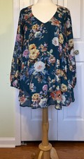 Show Me Your Mumu Tunic Mini Dress Small Donna Michelle Green Teal Floral Lined
