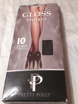 Pretty Polly 10 denier Gloss Nearly Black nylon tights. Size Medium 
