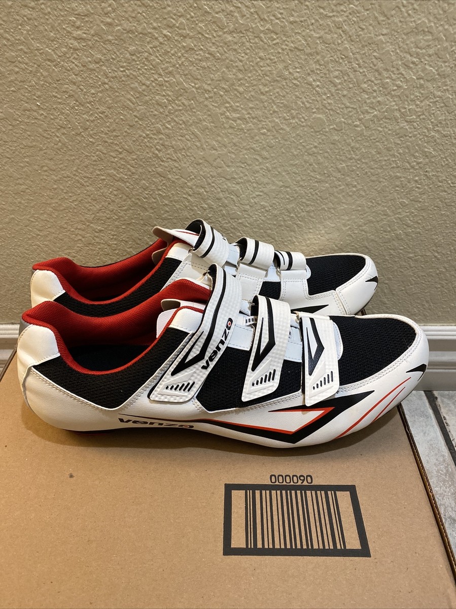 Venzo MX Road Cycling Shoes Men # 10.5 US Venzo MX Strap Road Cycling White Black Red Bicycle Shoes  main image 4