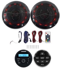 KICKER KMC2 Digital Media Receiver w/Bluetooth Remote 2 6.5" Black LED Speakers