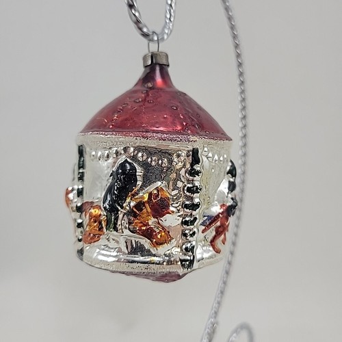 Vintage Carousel Octagon shape Blown Mercury Glass Christmas Tree Ornament - Picture 3 of 9