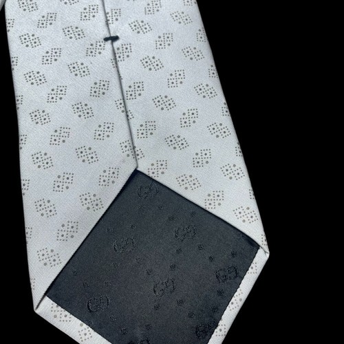 Gucci Tie Patterned Silver 100% Silk Made in Italy - 第 3/6 張圖片