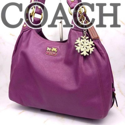 バッグ Vintage COACH Madison Maggie Bag purple COACH Madison Maggie Shoulder Bag Purple Leather Handbag