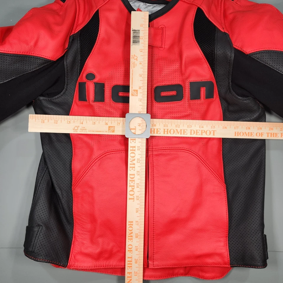 Chaqueta de moto Icon Overlord roja de cuero negra LG (se adapta a Med) forro blindado Foto 4 de 4