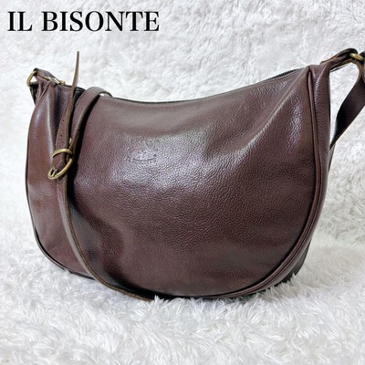 Il Bisonte Crescent Moon Large Shoulder Bag Dark Brown Leather Women Authentic