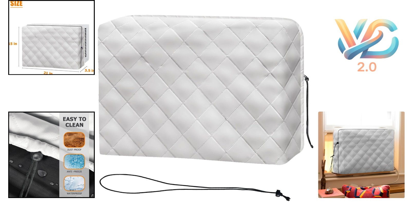 Gray Indoor Air Conditioner Cover - Adjustable Size with Insulation