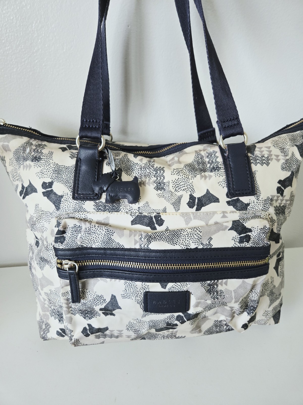 Radley London Large Scottie Tote Bag Data Dots Laptop Sleeve Navy & White