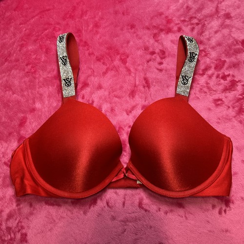 Soutien gorge push-up très sexy Victoria’s Secret 32D couleur rouge bretelles éblouies NEUF - Photo 1/21