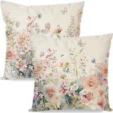 Flower Throw Pillow Covers 18X18 Inch Set of 2 Butterfly Wildflower Outdoor Farm