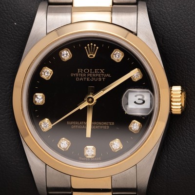 Rolex Datejust Uhr Glatt Blende Schwarz Diamant Zifferblatt 31mm 78243