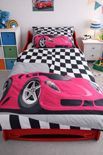 Kids Single Duvet Cover Set Easy Care Boys Race Car Bedding