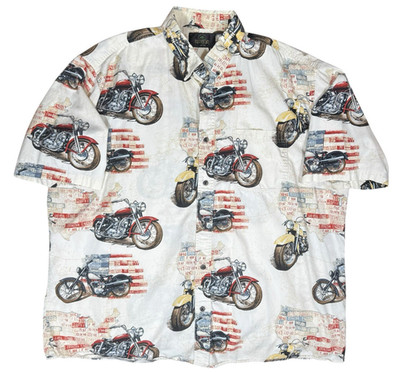 RedHead Motorcycle Shirt Mens XXL Button Up Camp Biker USA Bike Graphic Print