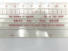 Vintage Dritz See Thru Ruler The Sewer's "T" Square Seamstress 15" Ruler No. 621