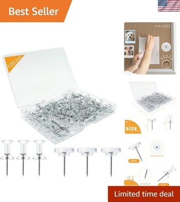 100-Pack Heavy-Duty Tacks and Push Pins   Clear Flat-Head Thumbtacks with Sto...