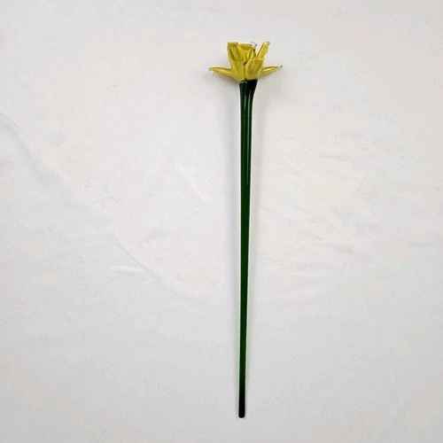 Vintage Murano Style Long Stem Flower Daffodil 19" Hand Blown Art Glass
