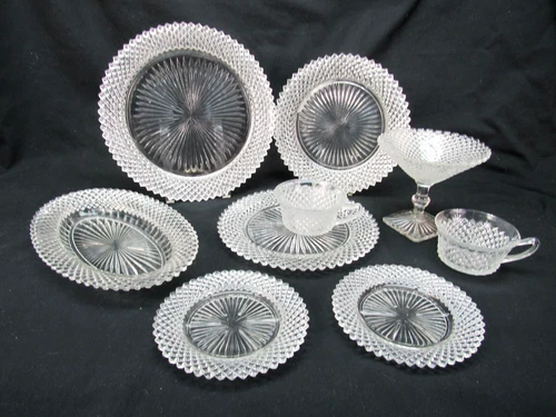 Vtg Lot of 9 Miss America depression Glass Anchor Hocking plates compote cups