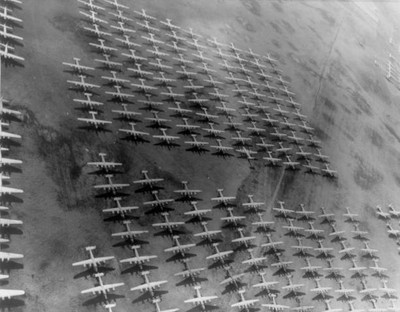 Mothballed Boeing B17 Consolidated B24 planes at Walnut Ridge Arka - Old Photo