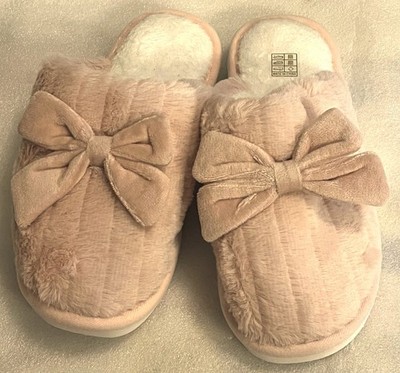 Pink Fuzzy Slippers with Ribbon Brand New