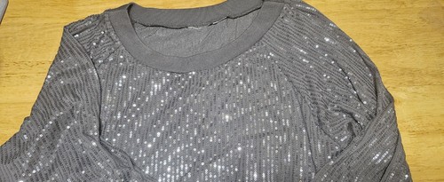 Joan Rivers graues Pailletten Strick Top Langarm Gr. M Bündchen an Ärmeln & Unterteil - Bild 15 von 19