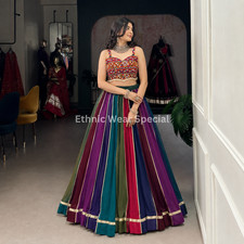 Multicolor Garba Lehenga Choli Gamthi Mirror Work Blouse Gota Patti Navratri