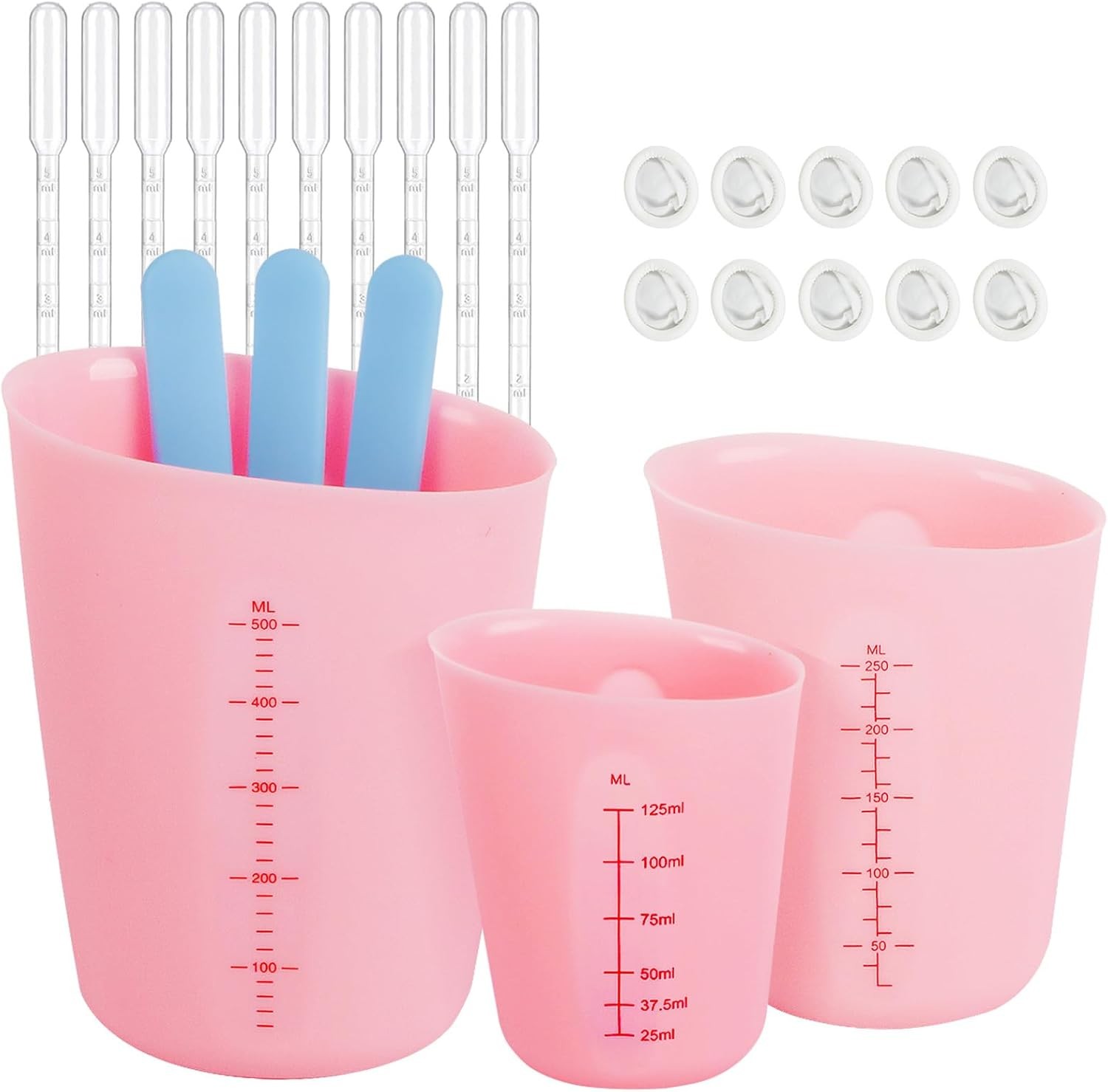 3 Stück Silikon Messbecher 125/250/500ml für Gießen und Basteln