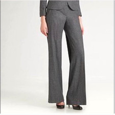 Theory Nadra Wool Wide Leg Pants Trousers Charcoal Size 6 Tweed Virgin Wool
