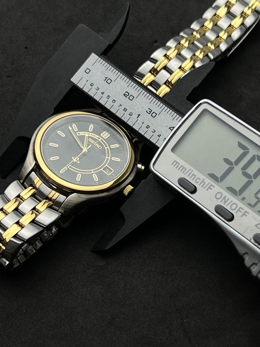 Vtg New 1996 SEIKO Kinetic Mens 38mm Quartz Watch Date Gold