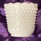 Vintage FIRE KING Scalloped White Hobnail Milk Glass Flower Planter Vase 5 x 6