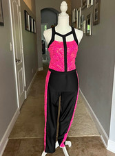 Girl  s Pink  Black Stretch Dance Jumpsuit/Unitard Costume CXXL