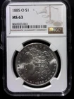 1885-O Morgan Silver Dollar Bright White NGC MS63 Looks Better