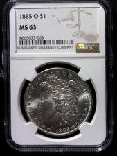 1885-O Morgan Silver Dollar Bright White NGC MS63 Looks Better
