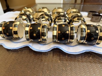 28pc Napkin Ring Set   MacKenzie Childs Courtly Check, West Elm,Silver, Classic
