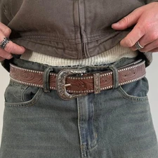 y2k western brown studded floral cowboy boho belt