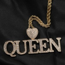 Hip Hop Custom Name A-Z Letter Pendant Necklace Heart Clasp 18K Real Gold Plated